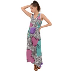 Lines Line Art Pastel Abstract Multicoloured Surfaces Art V-neck Chiffon Maxi Dress