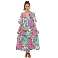 Lines Line Art Pastel Abstract Multicoloured Surfaces Art Kimono Sleeve Boho Dress by Maspions