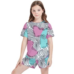 Lines Line Art Pastel Abstract Multicoloured Surfaces Art Kids  T-shirt And Sports Shorts Set