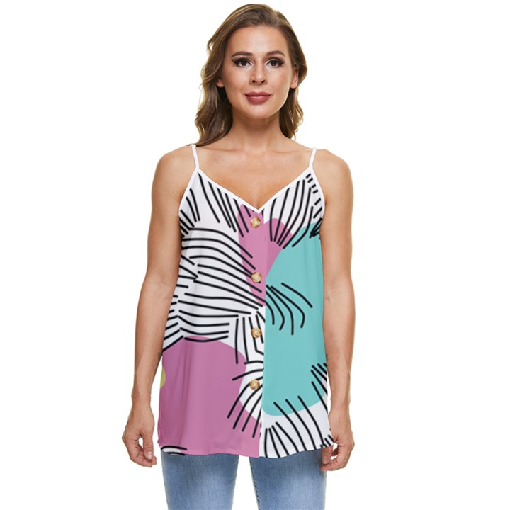 Lines Line Art Pastel Abstract Multicoloured Surfaces Art Casual Spaghetti Strap Chiffon Top