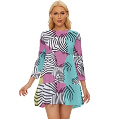 Lines Line Art Pastel Abstract Multicoloured Surfaces Art Long Sleeve Babydoll Dress