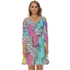 Lines Line Art Pastel Abstract Multicoloured Surfaces Art Shoulder Cut Out Zip Up Dress by Maspions