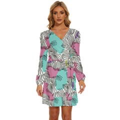 Lines Line Art Pastel Abstract Multicoloured Surfaces Art Long Sleeve Waist Tie Ruffle Velvet Dress