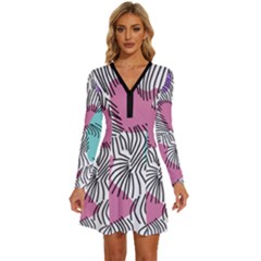 Lines Line Art Pastel Abstract Multicoloured Surfaces Art Long Sleeve Deep V Mini Dress  by Maspions