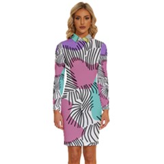 Lines Line Art Pastel Abstract Multicoloured Surfaces Art Long Sleeve Shirt Collar Bodycon Dress