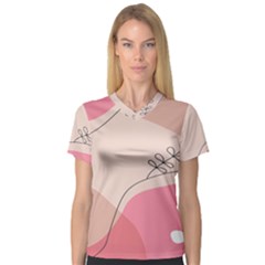 Pink Pattern Line Art Texture Minimalist Design V-neck Sport Mesh T-shirt