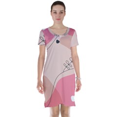 Pink Pattern Line Art Texture Minimalist Design Short Sleeve Nightdress