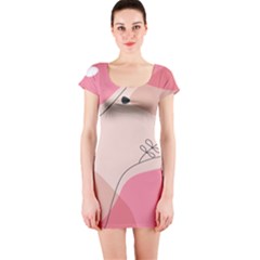 Pink Pattern Line Art Texture Minimalist Design Short Sleeve Bodycon Dress