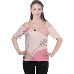 Pink Pattern Line Art Texture Minimalist Design Cutout Shoulder T-shirt