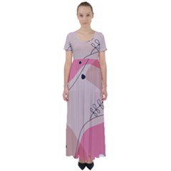 Pink Pattern Line Art Texture Minimalist Design High Waist Short Sleeve Maxi Dress