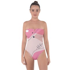 Pink Pattern Line Art Texture Minimalist Design Tie Back One Piece Swimsuit