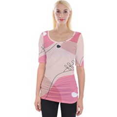 Pink Pattern Line Art Texture Minimalist Design Wide Neckline T-shirt