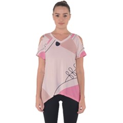 Pink Pattern Line Art Texture Minimalist Design Cut Out Side Drop T-shirt by Maspions