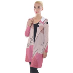 Pink Pattern Line Art Texture Minimalist Design Hooded Pocket Cardigan