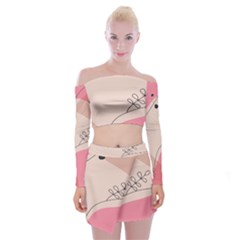 Pink Pattern Line Art Texture Minimalist Design Off Shoulder Top With Mini Skirt Set