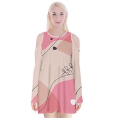 Pink Pattern Line Art Texture Minimalist Design Velvet Long Sleeve Shoulder Cutout Dress