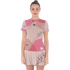 Pink Pattern Line Art Texture Minimalist Design Drop Hem Mini Chiffon Dress by Maspions