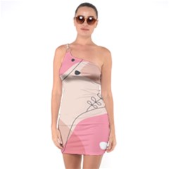 Pink Pattern Line Art Texture Minimalist Design One Shoulder Ring Trim Bodycon Dress