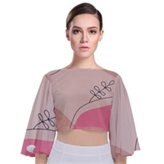 Pink Pattern Line Art Texture Minimalist Design Tie Back Butterfly Sleeve Chiffon Top