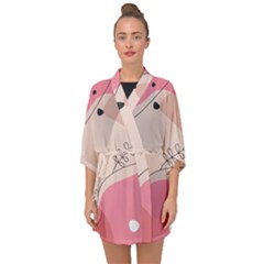 Pink Pattern Line Art Texture Minimalist Design Half Sleeve Chiffon Kimono by Maspions