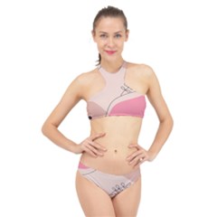 Pink Pattern Line Art Texture Minimalist Design High Neck Bikini Set