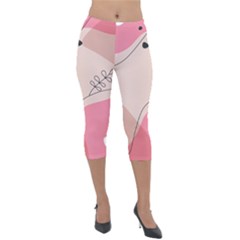 Pink Pattern Line Art Texture Minimalist Design Lightweight Velour Capri Leggings 