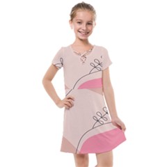 Pink Pattern Line Art Texture Minimalist Design Kids  Cross Web Dress by Maspions