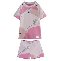 Pink Pattern Line Art Texture Minimalist Design Kids  Swim T-shirt And Shorts Set