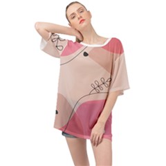 Pink Pattern Line Art Texture Minimalist Design Oversized Chiffon Top by Maspions