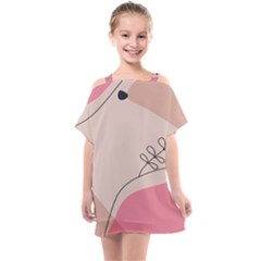 Pink Pattern Line Art Texture Minimalist Design Kids  One Piece Chiffon Dress by Maspions