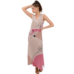 Pink Pattern Line Art Texture Minimalist Design V-neck Chiffon Maxi Dress