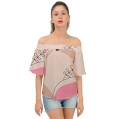 Pink Pattern Line Art Texture Minimalist Design Off Shoulder Short Sleeve Top by Maspions