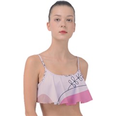 Pink Pattern Line Art Texture Minimalist Design Frill Bikini Top by Maspions