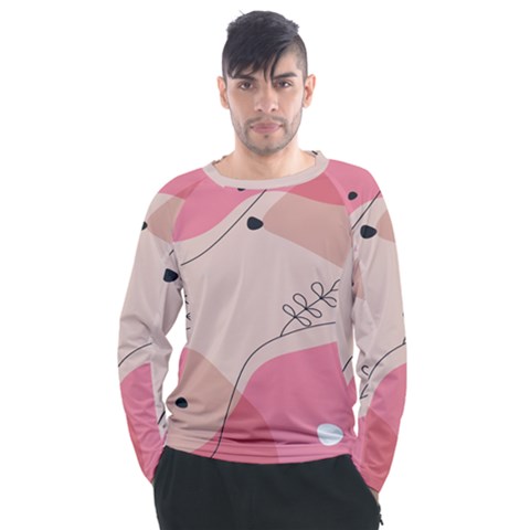 Pink Pattern Line Art Texture Minimalist Design Men s Long Sleeve Raglan T-shirt by Maspions