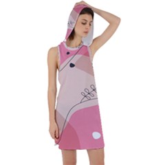 Pink Pattern Line Art Texture Minimalist Design Racer Back Hoodie Dress