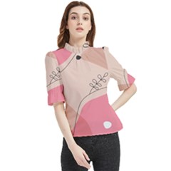 Pink Pattern Line Art Texture Minimalist Design Frill Neck Blouse