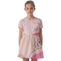 Pink Pattern Line Art Texture Minimalist Design Kids  Short Sleeve Pinafore Style Dress by Maspions