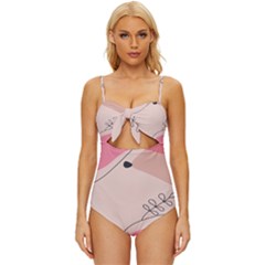 Pink Pattern Line Art Texture Minimalist Design Knot Front One-piece Swimsuit