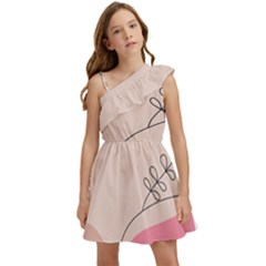 Pink Pattern Line Art Texture Minimalist Design Kids  One Shoulder Party Dress