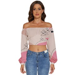 Pink Pattern Line Art Texture Minimalist Design Long Sleeve Crinkled Weave Crop Top