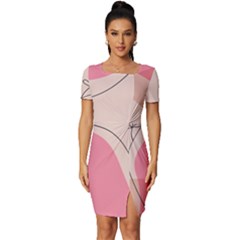 Pink Pattern Line Art Texture Minimalist Design Fitted Knot Split End Bodycon Dress by Maspions