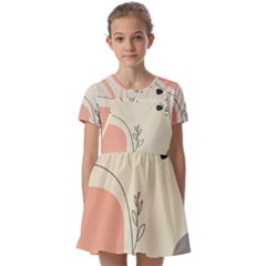 Pattern Line Art Texture Minimalist Design Kids  Short Sleeve Pinafore Style Dress