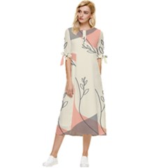 Pattern Line Art Texture Minimalist Design Bow Sleeve Chiffon Midi Dress