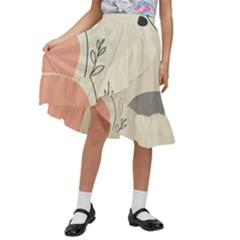 Pattern Line Art Texture Minimalist Design Kids  Ruffle Flared Wrap Midi Skirt by Maspions