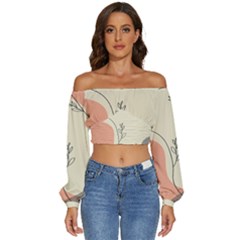 Pattern Line Art Texture Minimalist Design Long Sleeve Crinkled Weave Crop Top