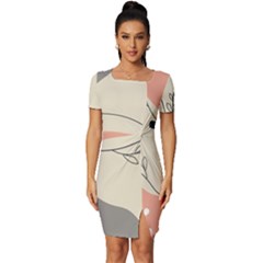 Pattern Line Art Texture Minimalist Design Fitted Knot Split End Bodycon Dress