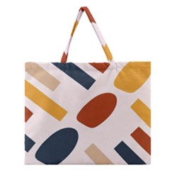 Boho Bohemian Style Design Minimalist Aesthetic Pattern Art Shapes Lines Zipper Large Tote Bag