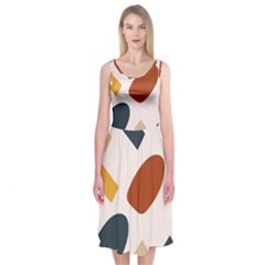 Boho Bohemian Style Design Minimalist Aesthetic Pattern Art Shapes Lines Midi Sleeveless Dress