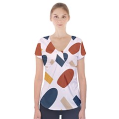 Boho Bohemian Style Design Minimalist Aesthetic Pattern Art Shapes Lines Short Sleeve Front Detail Top