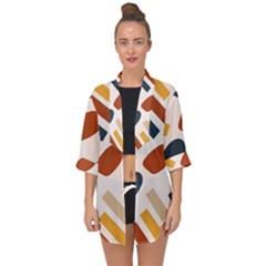 Boho Bohemian Style Design Minimalist Aesthetic Pattern Art Shapes Lines Open Front Chiffon Kimono by Maspions